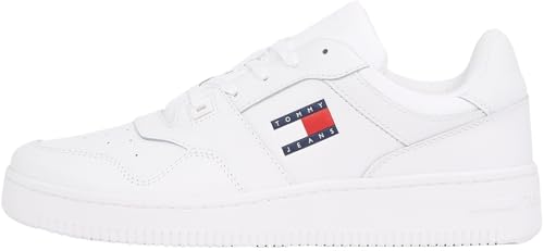 Tommy Jeans Herren Cupsole Sneaker Retro Basket Schuhe, Weiß (White), 43