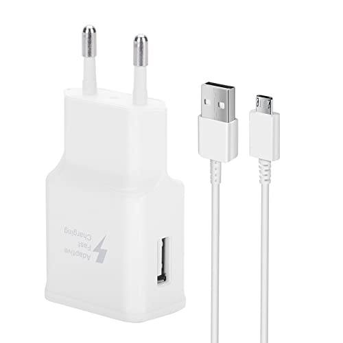 Ladegerät für Samsung Schnellladegerät USB Netzteil mit Micro USB Schnellladekabel 1.5M Kompatibel mit Samsung Galaxy S7 S7 Edge S6 S5 S4 S3 S2 Note 5/4 Xcover 4 3 2 J3 J4+ A5 A7 J5 J7 Tab (Weiß)