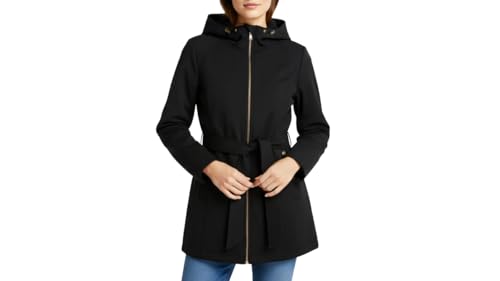 Tommy Hilfiger Damen Softshell-Regenmantel mit Gürtel, mit Kapuze, Schwarz, S