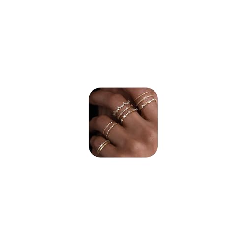 LOLIAS 9 Stück Ringe Gold Wasserfest Vergoldet Ring Verstellbar Statement Goldene Ringe Damen Damenring Daumenringe Fingerring Stapelringe Verlobungsring Promise Goldring Set Damen Schmuck