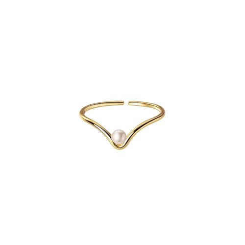Bokmergne Ring Ringe Damen Bijouterie Herren 925Er Einfacher V-Förmiger Runder Perlenring, Verstellbarer Damenring, Hochzeit, Statement, Feiner Schmuck, Gold