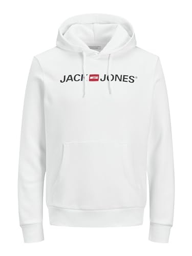 Herren Jack & Jones Corp Logo Sweat Hood Kapuzen Sweatshirt Basic Jumper Reg Fit, Farben:Weiß, Größe Pullover:L