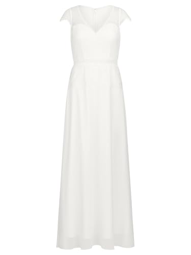 APART langes Hochzeitskleid im Materailmix aus weicher Spitze und Chiffon, Creme, 44