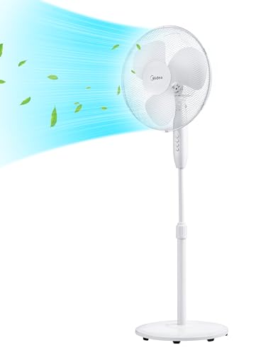 Midea FS40-16JA Standventilator, Starke Windkraft, Großes Luftvolumen, 40 W Leistung, Fernbedienung, Leiser Betrieb 55 dB-65 dB, Höhenverstellbar: Bis zu 130 mm, Drei-Geschwindigkeits-Einstellung