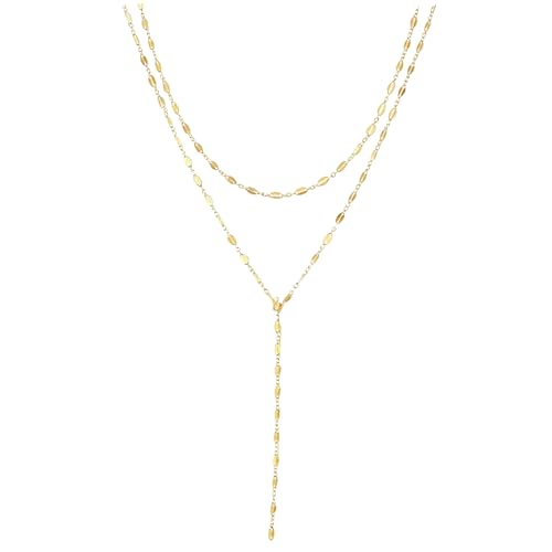 2 Stück Lange Halskette Damen,Layering Ketten Set ,14K Goldkette & Silber Wasserfest Choker Kette,Damen Gold Halskettes mit CZ Anhänger Y Kette Panzerkette Gold Halskette,für Damens Frauen Mädchen