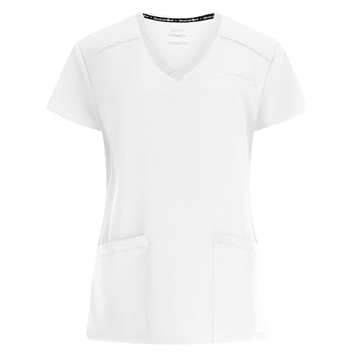 B-well Julia Kasacks Damen Pflege Altenpflege Kasack Berufskleidung Kurzarm V-Ausschnitt Anti-Falten Elasthan (DE/NL/SE/PL, XL, Regular, Regular, Weiss)