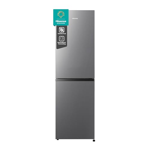 Hisense RB327N4ADD Kühl-Gefrier-Kombination, EEK D, Total NoFrost, wechselbarer Türanschlag, Flaschengitter, 171 Liter Kühlteil, 85 Liter Gefrierteil, Inox Look