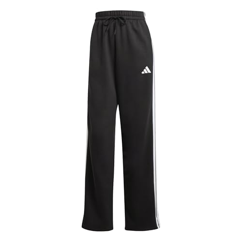 adidas Women's Essentials 3-Stripes Open Hem Fleece Pants, Black/White, S
