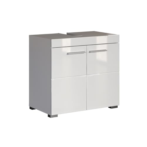 trendteam smart living - Amanda - Waschbeckenunterschrank - Weiß/Weiß Hochglanz - 1 Einlegeboden - (BxHxT) 60 x 56 x 34 cm - Kratzfest