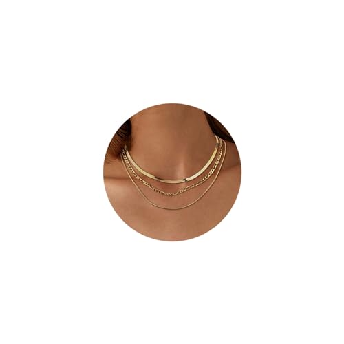 Adramata 3Pcs Halskette Damen Edelstahl Kette Damen Schlangenkette Figaro Stapelbar Halskette Set Gold/Silber