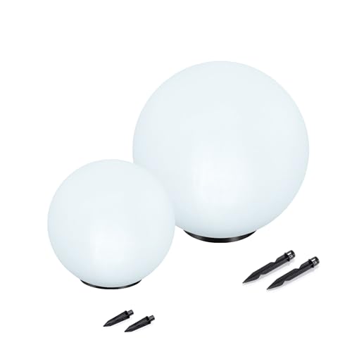 Esotec Solarkugeln Basic, Multicolor, 2er Set, 7 Leuchtfarben, Farbwechsel, 20+30cm, Akku, Solarmodul, Leuchtkugelset, LED Gartenkugeln, Solarlampen für außen, Winterfest, wetterfest, 102613