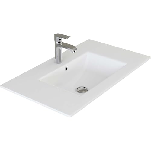 VILSTEIN® Keramik Waschbecken Eckig [60CM] - Aufsatz - & Einbauwaschbecken für Badezimmer & Gäste WC - Einbauwaschbecken Bad - Waschbecken Einsatz - Handwaschbecken für Waschtisch - Bathroom Sink