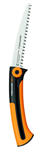Fiskars Handsäge für frisches Holz, Grobzahnung, Sägeblattlänge: 16 cm, Einziehbar, Rostfreies Stahl-Sägeblatt, Schwarz/Orange, Xtract, SW73, Länge: 35 cm, 1000613