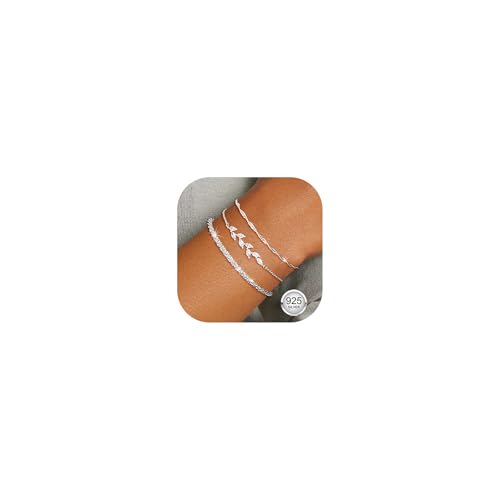 Aidenn 3Pcs 925 Sterling Silber Armband Damen Silver Zirkonia Akzente Armbänder Set Verstellbare Stapelbare Kettenarmband Schmuck für Damen Mädchen als Geschenk