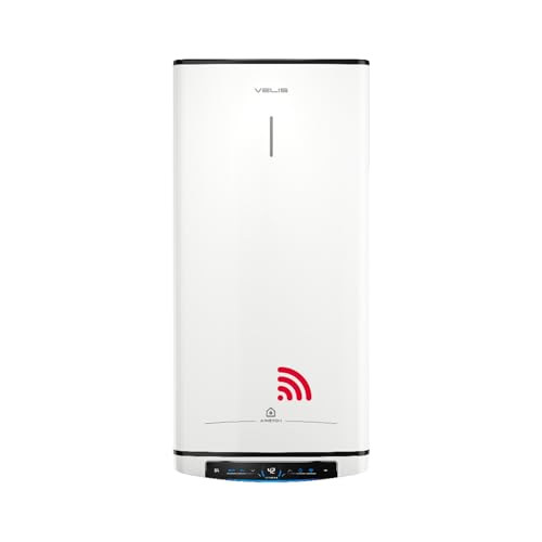 Ariston Velis Pro Wifi Elektrischer Warmwasserbereiter, niedriger Stromverbrauch, mehrere Positionen, 50 Liter, flach, WLAN und ECO-EVO-Funktion, 79,7 x 27,5 x 51,1 cm, Installation in Spanien