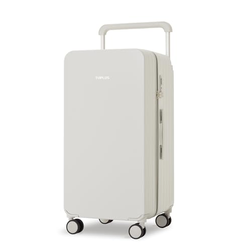 TUPLUS Koffer Groß Hartschalen mit 4 Rollen Koffer Trolleys Leicht PC Reisekoffer Hartschalenkoffer ABS Rahmen Rollkoffer Reißverschluss,Impression Classic Trunk,77m-97L,Weiß