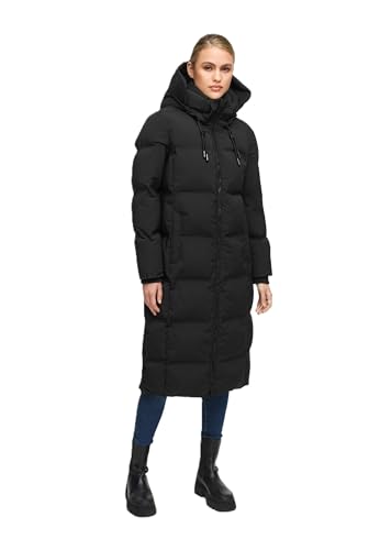 MARIKOO Damen Wintermantel (XS-5XL) - gesteppt, abnehmbare Kapuze, winddicht - N102 - Schwarz Größe XS - Gr.XS