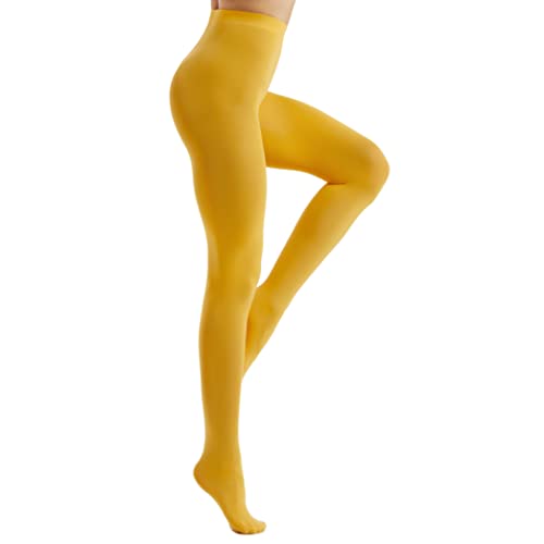 Frola Nur die Damen Strumpfhose 80 Den Blickdicht Microfaser Weich Damenstrumpfhose Lemon Yellow,L-XL