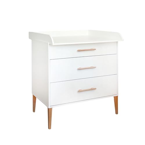 ATB Wickelkommode ILA - Wickeltisch 101 x 85 x 75 cm - Babyzimmer Komplettset - Funktional Möbel - Bequemer Baby mit Schubladen – Baby Changing Table (Weiss)