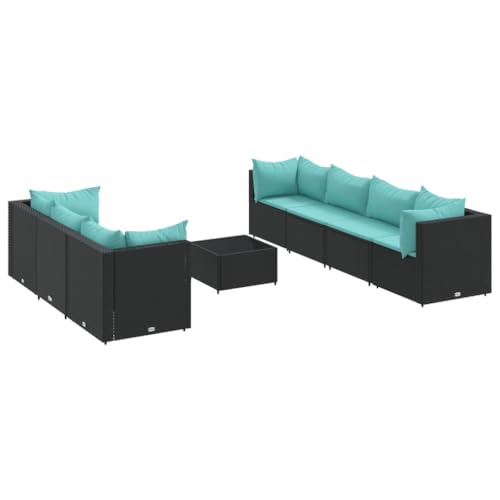 vidaXL Garten Lounge Set 8-TLG., Gartenm?Bel Set mit Kissen, Sitzgruppe für Garten Terrasse, Modular Sofa Garnitur Loungem?Bel, Schwarz Poly Rattan