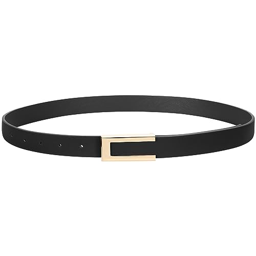 SUOSDEY Schmaler Gürtel für Damen, Dünner Ledergürtel Mode Taillengürtel für Kleid Jeans mit Goldschnalle schwarz