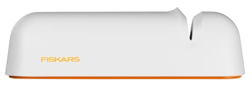 Fiskars Messerschärfer für glatte Messerklingen aus Stahl, Keramikschleifstein, Functional Form, Roll-Sharp, Weiß/Orange, 1014214