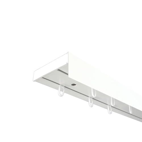 SN Deco - Vorhangschiene SH Set 2-läufig, Gardinenschiene, vorgebohrt, m. Blende weiß 5cm, Komplettes Zubehör und Röllchen (weiß, 200 cm)