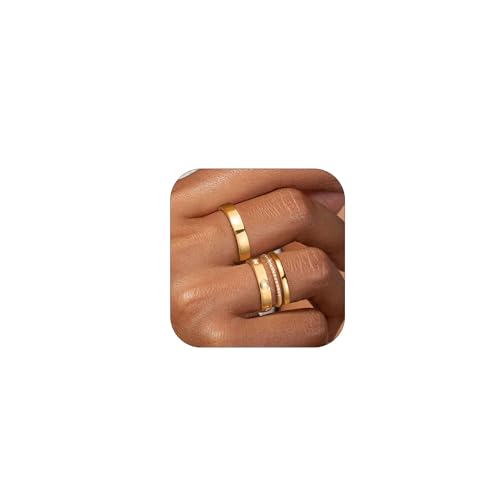 FUNEIA 3 Stück Ringe Gold Silber Set Damen Frauen 14K Vergoldete Wasserfest Ring mit Zirkonia Stapelringe Fingerringe Daumenring Goldene Silber Ring Statement Eheringe Schmuck