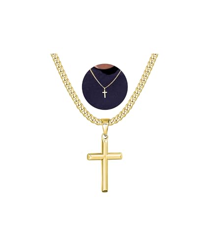 Esrael Gold Kreuz Kette Herren Goldkette Herren 5mm Kubanische Halskette Männer with Cross Edelstahl Kreuzkette Kreuz Kette Männer Schmuck Geschenke 20 Zoll