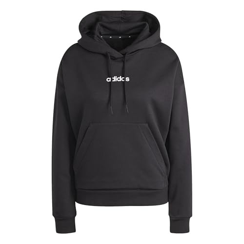 Adidas Women's Essentials LINEAR Fleece Hoodie, Black/White, L
