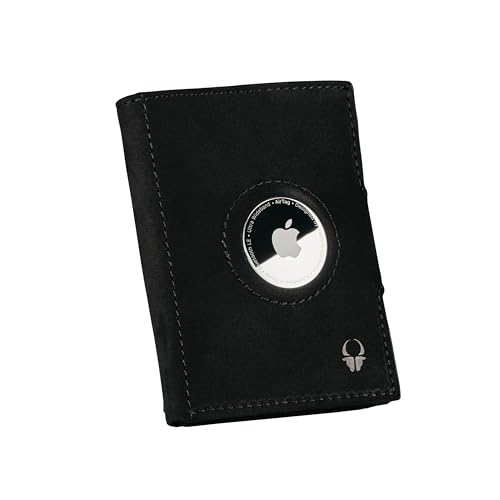 DONBOLSO Wallet mit Airtag - Mini Portemonnaie Vintage-Schwarz mit Münzfach für 15 Karten, RFID-Schutz - Echtleder Herren Geldbörse, Kompakt und Schlank - Portafoglio Uomo Pelle, 90 x 71 mm