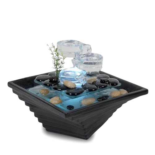 Keramik und hochwertiges weißes Glas -Innenbrunnen, Meditationsdekoration, Zen -Jar -Tasse, hoher Geschenkidee, H 20x23x23cm - Himalaya aus Salt Range Pakistan Zen'light