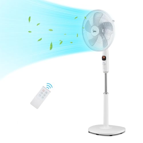 Midea FS40-16CR DC Motor Standventilator leise Extreme,mit Fernbedienung,12 Geschwindigkeiten,12H Timer,4 Modi,LED-Anzeige,energiesparend,22 dB,höhenverstellbar,Luftzirkulation, Weiß