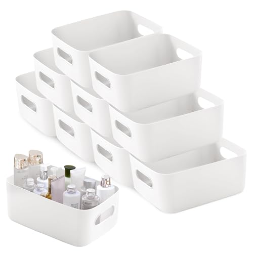 SHEPIN 10 Stück Aufbewahrungsbox Kunststoff Große Weiß 30x20x12cm, Aufbewahrungsboxen mit Griff, Boxen Aufbewahrung Badezimmer Organizer Box Küche Plastik Aufbewahrungskorb & Behälter(Weiß-30cm)