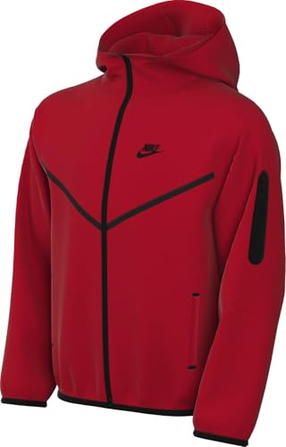 NIKE Unisex Kinder Sportswear Tech Fleece Für Ältere Kapuzenjacke, University Red/Schwarz/Schwarz, 10-11 Jahre EU