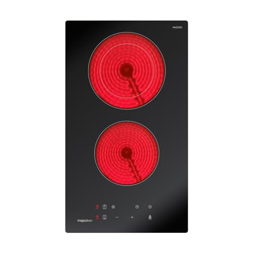 magicplux Glaskeramikkochfeld mit 2 kochfelder 29,5cm, 9 Heizstufen, Berührungssteuerung, Kindersicherung, Timer, Geeignet für alle Kochgeschirre, 3400W