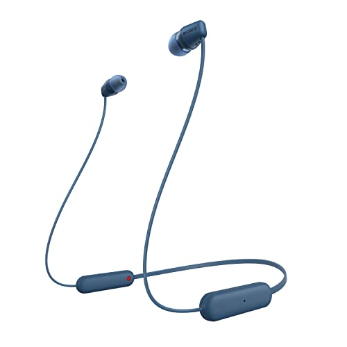 Sony kabellose WI-C100 In-Ear-Kopfhörer (bis zu 25 Stunden Akkulaufzeit, optimiert für Sprachassistenten, integriertes Mikrofon für Telefonate, Bluetooth), Blau, klein