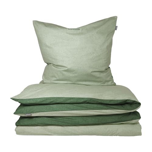 Schiesser Bettwäscheset Doubleface | Renforcé | 2-teilig | Zweifarbig | 100 % Baumwolle | Oeko-Tex® Made in Green Zertifiziert | Reißverschluss | 135x200cm + 80x80cm | Grün