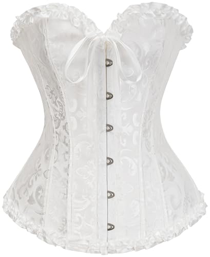Vrapo Korsett Damen - Bustier Corset Top für Frauen - Vollbrust Corsage Schnürkorsett Taillenformer Dessous - Weiß - Größe S