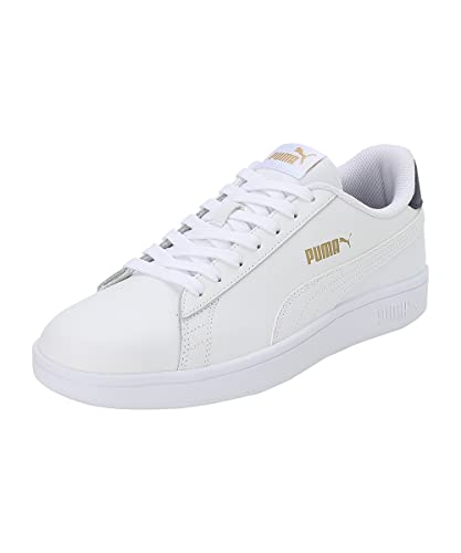 PUMA Unisex Puma Smash v2 L Low-Top, Puma White-Puma White-Peacoat-Puma Team Gold, 41 EU
