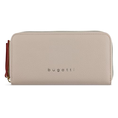 bugatti Ella Geldbörse für Damen groß, Portemonnaie lang aus Kunstleder in beige