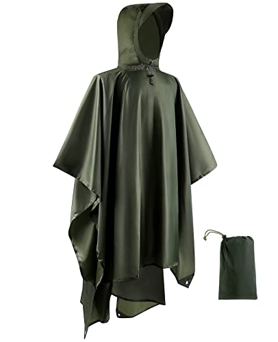 Opret Wasserdicht Regenponcho Damen Herren, Leicht Atmungsaktiv Regencape 3-in-1-Multifunktional Regenmantel Regenschutz Regen Poncho für Wandern und Camping
