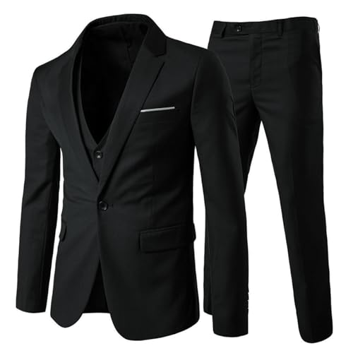 Allthemen Anzug Herren Slim Fit 3 Teilig Anzüge Herrenanzug Sakko für Hochzeit Business Schwarz L