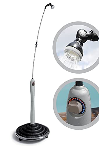 G.F. GF Garden, Solardusche Sunny Style, Gartendusche, Swimmingpool, für den Außenbereich, ideal auch für Urlaub und Camping, mit Mischer für warmes und kaltes Wasser, Farbe Taubengrau