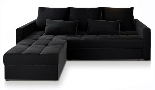 Masseno Ecksofa KOS PIK mit Schlaffunktion L-Form, Sofa mit Bettkasten, Wohnzimmersofa, Couch, Soffa, Bettsofa, Couchgarnitur- Schwarz, Kronos 07
