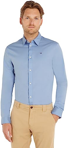 Tommy Jeans Herren Tjm Original Stretch Shirt Dm0dm04405 Langarmhemden Gewebte Oberteile, Blue (Lavender Lustre), XL EU