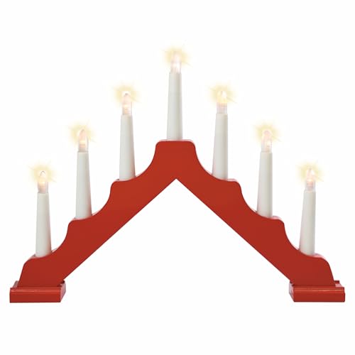 Schwibbogen aus Holz rot 7 LED Lichterbogen Dreieckform - Leuchtfarbe: warm-weiß Leuchtbogen Weihnachtsbeleuchtung Weihnachts-Deko Xmas
