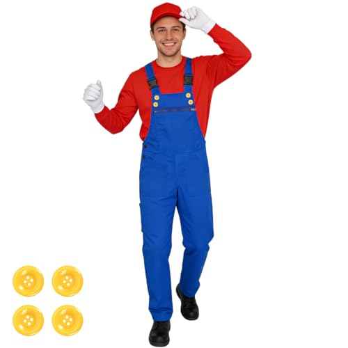 Capaneus Latzhose Herren Cosplay Kostüm Super Brothers Klempner Brüder Kostüm, Minion Kostüme Multifunktion Latzhosen für Faschingskostüme Halloween Karneval Mottoparty Verkleidung (XL)