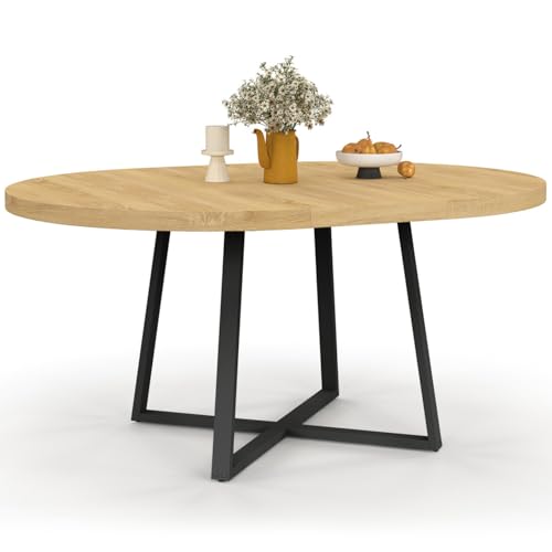 IDMarket - Ausziehbarer runder Esstisch Selma 4-8 Personen Holz und Schwarz 110-150 cm
