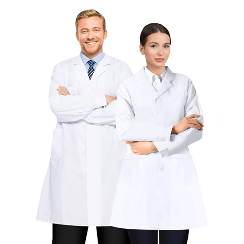 Y8HM Weißer Kittel Arztkittel Laborkittel Damen Herren Schutzkleidung Chemie Elasthan Langarm mit Knöpfen & Tasche Medizinische Berufskleidung für Labor Hygiene & Mantel (XL(176-180cm))